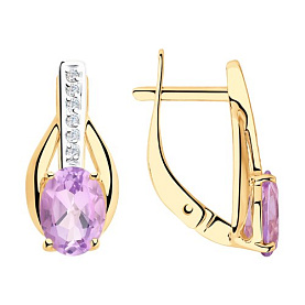 Серьги Diamant - Золото 585, Аметист, Фианит (арт. 51-320-00256-4)