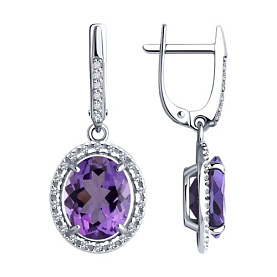 Серьги Diamant - Серебро 925, Аметист, Фианит (арт. 94-321-02647-2)