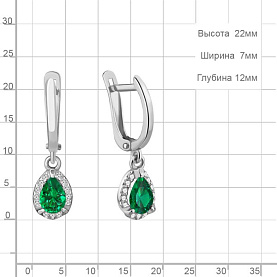 Серьги Аквамарин - Серебро 925, Синтетический изумруд, Фианит (арт. 49342АГ.5)