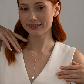 Колье SOKOLOV - Серебро 925, Жемчуг синтетический, Фианит (арт. 94070748)