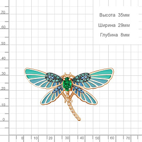 Брошь Аквамарин - Серебро 925, Синтетический изумруд, Синтетический сапфир , Эмаль (арт. 77475БГ.6)