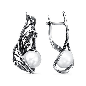 Серьги Красная пресня - Серебро 925, Жемчуг культивированный (арт. 33313092)