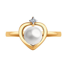 Кольцо SOKOLOV - Серебро 925, Жемчуг имитация, Фианит (арт. 92012144)